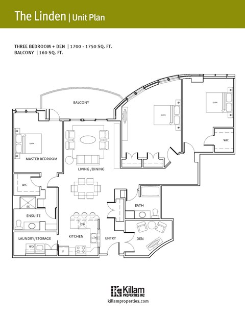 Floor plan for 3 beds, 2 baths, 1699 sqft